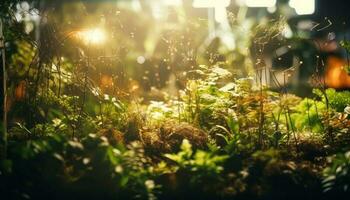 pôr do sol ilumina vibrante verde floresta beleza dentro natureza gerado de ai foto