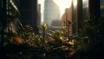 verde folha crescimento ao ar livre frescor luzes natureza beleza gerado de ai foto