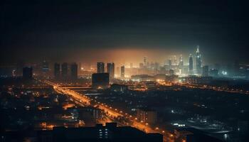 brilhando cidade Horizonte ilumina noite dentro moderno metrópole gerado de ai foto