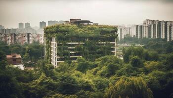 moderno arranha-céus subir dentro cidade aço floresta gerado de ai foto