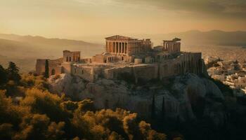majestoso ruínas do antigo civilização às crepúsculo gerado de ai foto