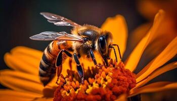 ocupado querida abelha picaretas acima pólen a partir de flor gerado de ai foto