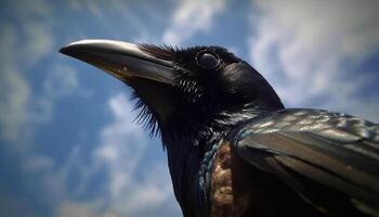 assustador Preto Corvo empoleirar-se em árvore ramo gerado de ai foto