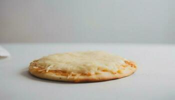 recentemente cozido caseiro pizza em a mesa gerado de ai foto