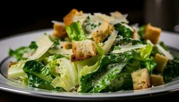 fresco César salada com grelhado frango fatia gerado de ai foto