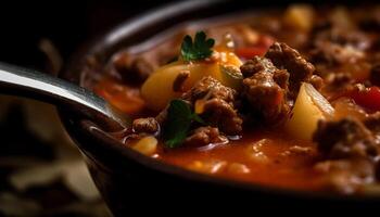 fresco carne ensopado cozinhou com orgânico legumes gerado de ai foto