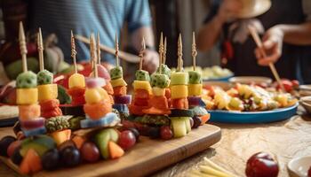 colorida bufê prato do saudável, gourmet cozinha gerado de ai foto