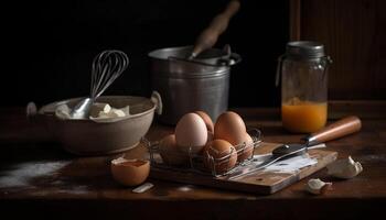 orgânico farinha, de madeira utensílios, caseiro padaria preparação gerado de ai foto