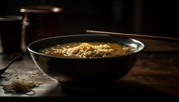 saudável Macarrão dentro gourmet caseiro vegetal sopa gerado de ai foto