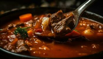 salgado carne ensopado com legumes e especiarias gerado de ai foto