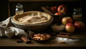 rústico maçã torta cozido com caseiro pastelaria massa gerado de ai foto