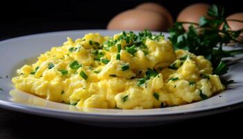 mexidos ovos e preparado batata em prato gerado de ai foto