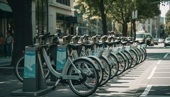 saudável ciclistas apreciar cidade transporte em bicicletas gerado de ai foto