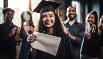 uma grupo do bem-sucedido, feliz, sorridente graduados gerado de ai foto