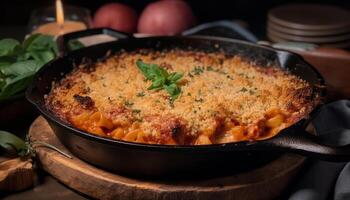 orgânico cozido carne gratinado pronto para comer gerado de ai foto