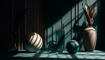 mesa esfera vaso, moderno projeto, brilhante reflexão gerado de ai foto