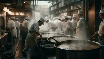 chinês mulheres preparando gourmet Comida em fogão gerado de ai foto