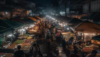 noite mercado vendedores vendendo tradicional rua Comida gerado de ai foto