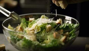 fresco César salada, uma saudável gourmet almoço gerado de ai foto