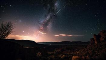 leitoso caminho brilhando acima majestoso africano panorama gerado de ai foto