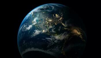 brilhando esfera órbitas planeta terra dentro espaço gerado de ai foto