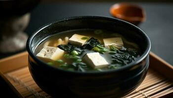 vegetal tofu missô sopa saudável japonês cozinha gerado de ai foto