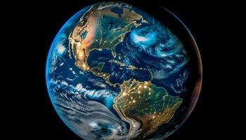 global o negócio viaja através da satélite órbita planeta terra gerado de ai foto