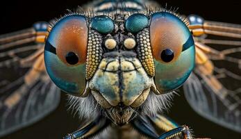 1 peludo mosca afiado azul olho focado gerado de ai foto