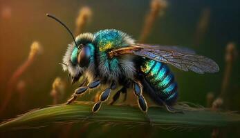 ocupado querida abelha polinizando verão flores ao ar livre gerado de ai foto