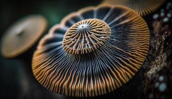 amarelo cogumelo entre molhado coral embaixo da agua beleza gerado de ai foto