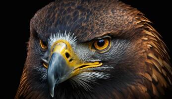 majestoso falcão encarando com afiado garras dentro foco gerado de ai foto