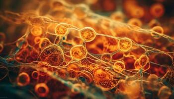 ampliado vírus, bactérias e células dentro abstrato microscopia gerado de ai foto