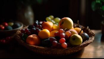 abundante vime cesta do suculento maduro fruta gerado de ai foto