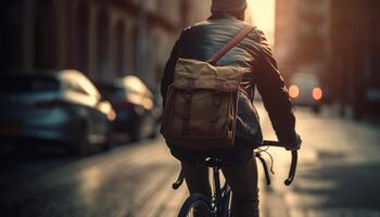 ciclismo homem de negocios goza saudável cidade estilo de vida ao ar livre gerado de ai foto