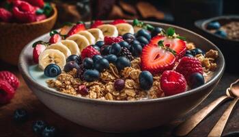 fresco bagas e granola faço saudável café da manhã tratar gerado de ai foto