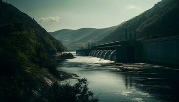 montanha hidroelétrica poder estação gera sustentável eletricidade ao ar livre gerado de ai foto