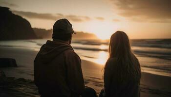 romance florescente debaixo a iluminado pelo sol crepúsculo céu gerado de ai foto