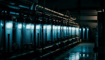 brilhante aço tubulação dentro moderno industrial refinaria equipamento gerado de ai foto