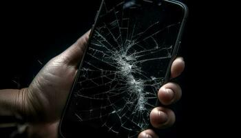 quebrado inteligente telefone tela pega quebrado vidro gerado de ai foto
