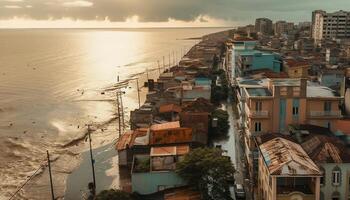 caribe pôr do sol tintas panorâmico cidade Horizonte azul gerado de ai foto