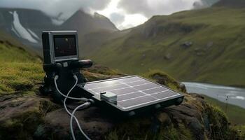 solar painel no topo montanha pico arreios luz solar gerado de ai foto