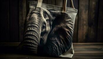 elefante lidar com bolsa, fez do rústico couro gerado de ai foto