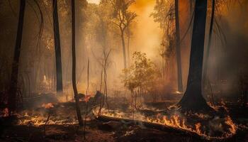 queimando floresta dentro outono, calor e mistério gerado de ai foto