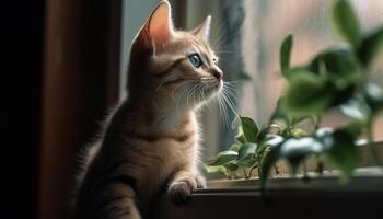 uma encantador gatinho com fofo pele e alerta azul olhos gerado de ai foto