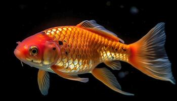 fechar acima Visão do dourado koi peixes dentro Claro água. ai generativo foto