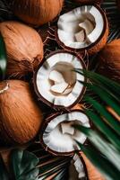 coco fatias com folhas e flores para verão estético generativo ai foto