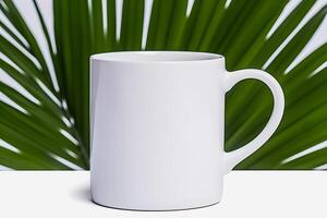 minimalista branco caneca brincar limpar \ limpo escrivaninha com Claro fundo generativo ai foto