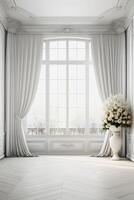elegante frente Visão dourado Razão composição do uma lindo branco quarto com deslumbrante interior generativo ai foto