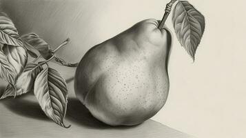 3d arte imagem do realista desenhando pera com folhas ilustração. generativo ai. foto