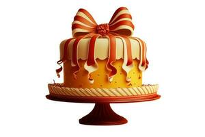 amarelo deliciosamente bolo coberto com ciclo arco em ficar de pé para corte, qualquer celebração. generativo ai. foto